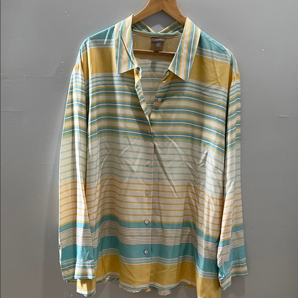 NWOT J.JILL 100% Silk Striped Button Up Blouse Long Sleeve Size 4X